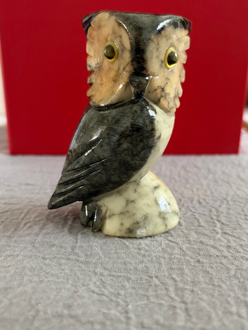 Hand Carved Owl Alabaster Stone Figurine Made In Italy 3.5 inches